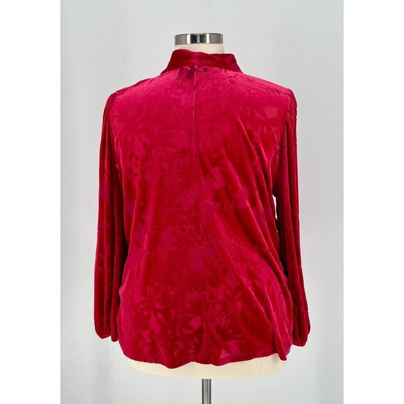 Eloquii - Burnout Velvet Tie-Neck Blouse Long Sleeve Floral Pattern Womens Plus - Picture 3 of 3
